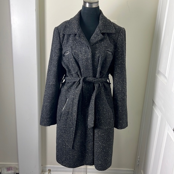 Utex D Vintage Tweed Herringbone Belted Outerwear Slouch Trench Coat Size Large - Picture 1 of 16